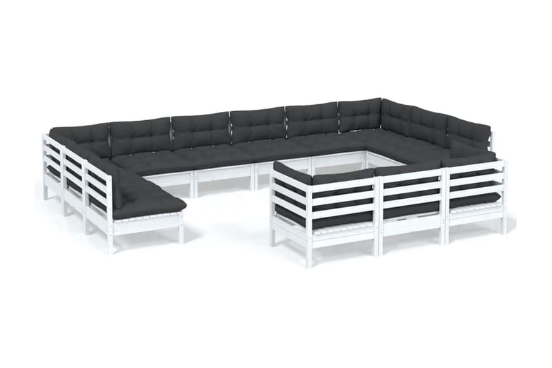Loungegrupp Utomhus med dynor 13 delar vit massiv furu - Vit/svart - Trädgård & spabad - Utemiljö - Altan & terrass - Altanmöbler