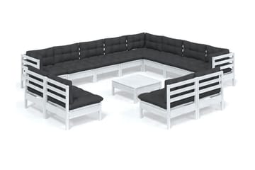 Loungegrupp Utomhus med dynor 13 delar vit massiv furu