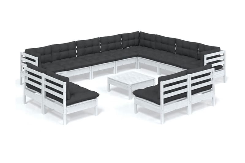 Loungegrupp Utomhus med dynor 13 delar vit massiv furu - Vit/svart - Trädgård & spabad - Utemiljö - Altan & terrass - Altanmöbler