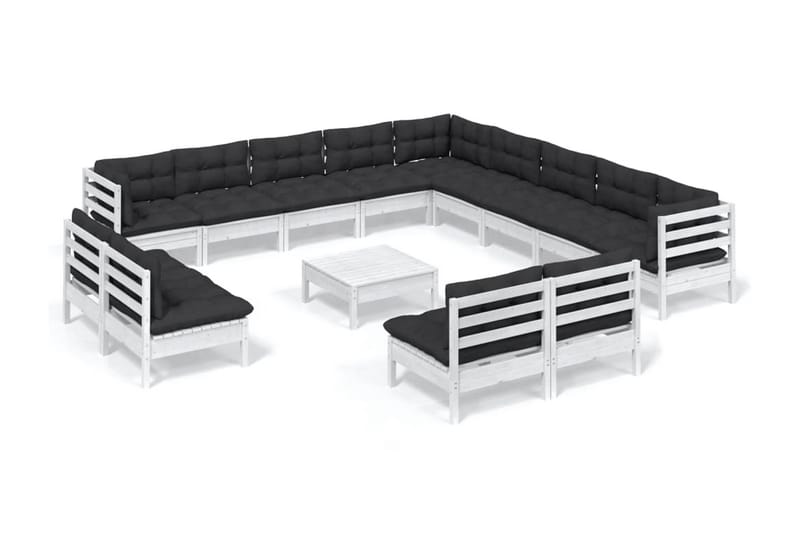 Loungegrupp Utomhus med dynor 14 delar vit massiv furu - Vit/svart - Trädgård & spabad - Utemiljö - Altan & terrass - Altanmöbler