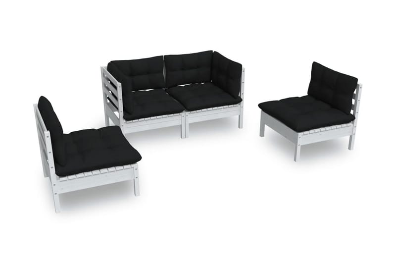 Loungegrupp Utomhus med dynor 4 delar massiv furu - Vit/svart - Trädgård & spabad - Utemiljö - Altan & terrass - Altanmöbler