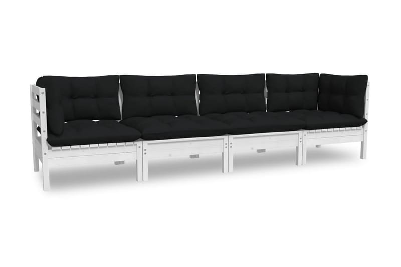 Loungegrupp Utomhus med dynor 4 delar massiv furu - Vit/svart - Trädgård & spabad - Utemiljö - Altan & terrass - Altanmöbler