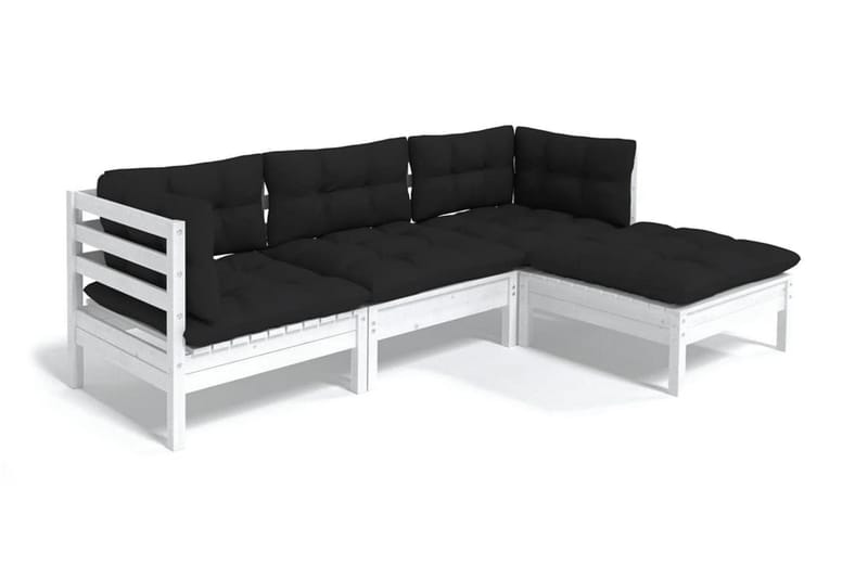 Loungegrupp Utomhus med dynor 4 delar vit massiv furu - Vit/svart - Trädgård & spabad - Utemiljö - Altan & terrass - Altanmöbler