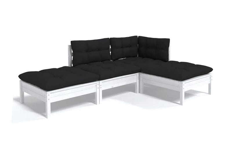 Loungegrupp Utomhus med dynor 4 delar vit massiv furu - Vit/svart - Trädgård & spabad - Utemiljö - Altan & terrass - Altanmöbler