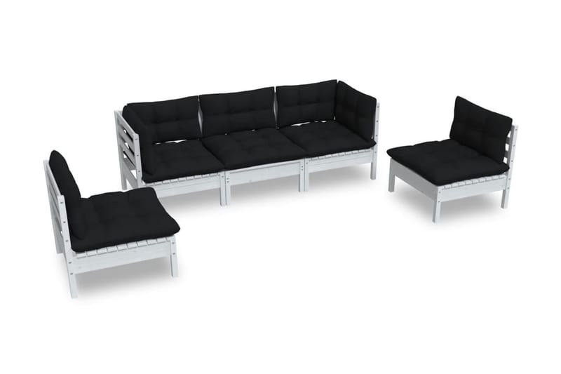 Loungegrupp Utomhus med dynor 5 delar massiv furu - Vit/svart - Trädgård & spabad - Utemiljö - Altan & terrass - Altanmöbler