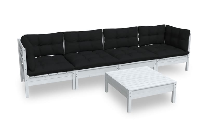 Loungegrupp Utomhus med dynor 5 delar massiv furu - Vit/svart - Trädgård & spabad - Utemiljö - Altan & terrass - Altanmöbler