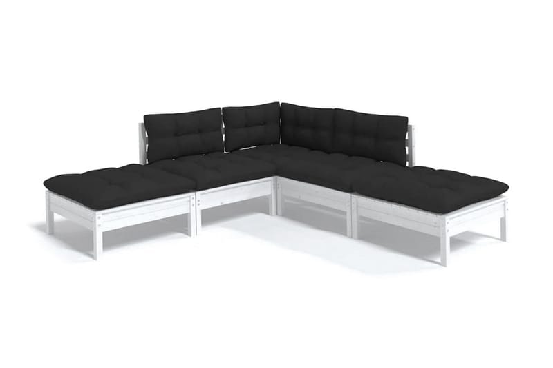 Loungegrupp Utomhus med dynor 5 delar vit massiv furu - Vit/svart - Trädgård & spabad - Utemiljö - Altan & terrass - Altanmöbler