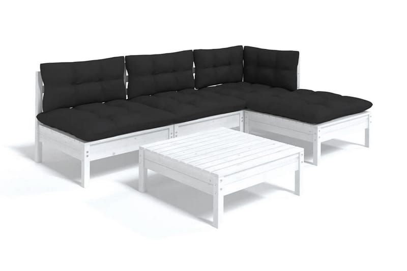 Loungegrupp Utomhus med dynor 5 delar vit massiv furu - Vit/svart - Trädgård & spabad - Utemiljö - Altan & terrass - Altanmöbler