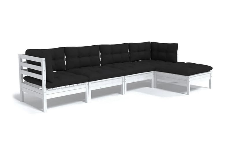Loungegrupp Utomhus med dynor 5 delar vit massiv furu - Vit/svart - Trädgård & spabad - Utemiljö - Altan & terrass - Altanmöbler