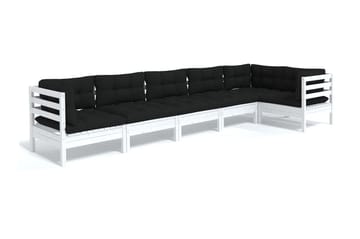 Loungegrupp Utomhus med dynor 6 delar vit massiv furu