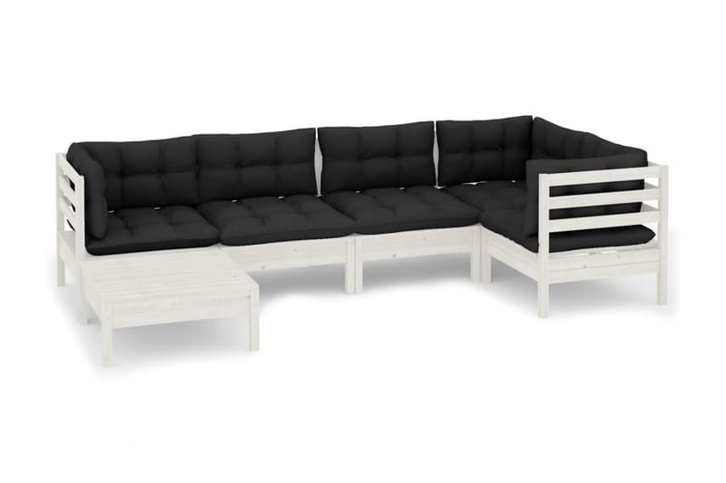 Loungegrupp Utomhus med dynor 6 delar vit massiv furu - Vit/svart - Trädgård & spabad - Utemiljö - Altan & terrass - Altanmöbler