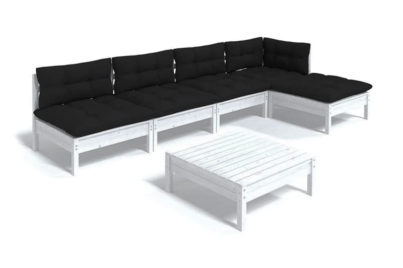 Loungegrupp Utomhus med dynor 6 delar vit massiv furu - Vit/svart - Trädgård & spabad - Utemiljö - Altan & terrass - Altanmöbler