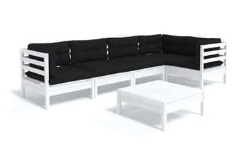 Loungegrupp Utomhus med dynor 6 delar vit massiv furu