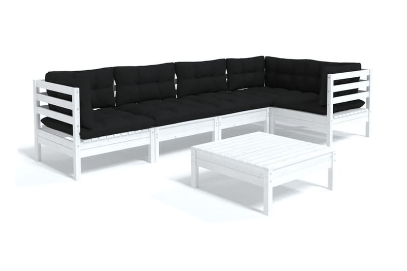 Loungegrupp Utomhus med dynor 6 delar vit massiv furu - Vit/svart - Trädgård & spabad - Utemiljö - Altan & terrass - Altanmöbler