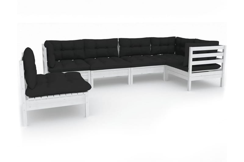 Loungegrupp Utomhus med dynor 6 delar vit massiv furu - Vit/svart - Trädgård & spabad - Utemiljö - Altan & terrass - Altanmöbler