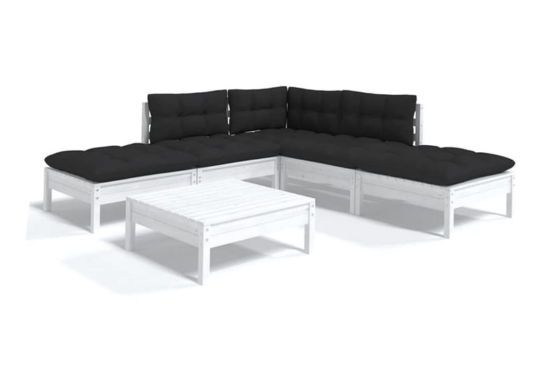Loungegrupp Utomhus med dynor 6 delar vit massiv furu - Vit/svart - Trädgård & spabad - Utemiljö - Altan & terrass - Altanmöbler