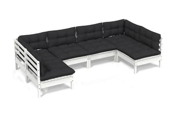 Loungegrupp Utomhus med dynor 6 delar vit massiv furu