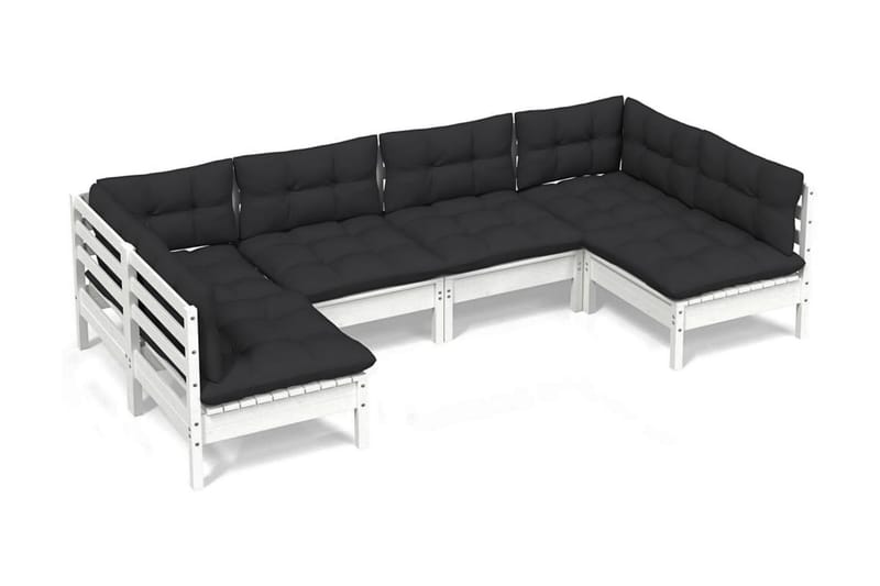 Loungegrupp Utomhus med dynor 6 delar vit massiv furu - Vit/svart - Trädgård & spabad - Utemiljö - Altan & terrass - Altanmöbler