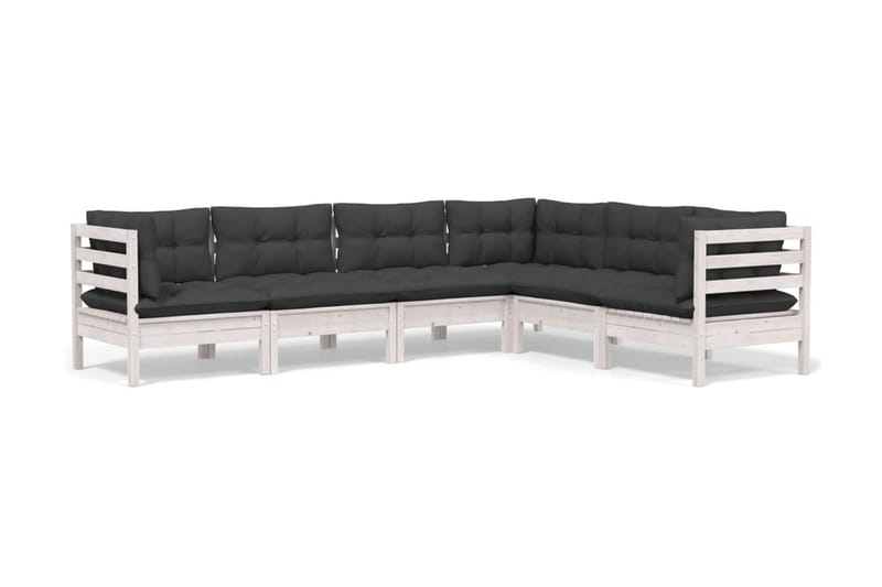 Loungegrupp Utomhus med dynor 6 delar vit massiv furu - Vit/svart - Trädgård & spabad - Utemiljö - Altan & terrass - Altanmöbler