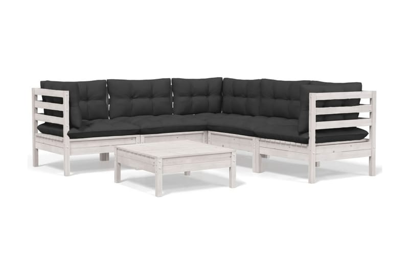Loungegrupp Utomhus med dynor 6 delar vit massiv furu - Vit/svart - Trädgård & spabad - Utemiljö - Altan & terrass - Altanmöbler