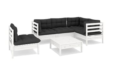 Loungegrupp Utomhus med dynor 6 delar vit massiv furu