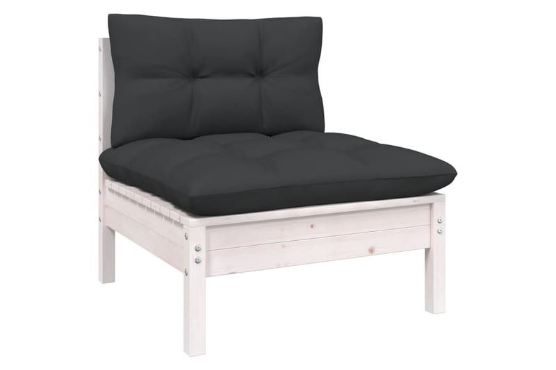 Loungegrupp Utomhus med dynor 7 delar vit massiv furu - Vit/svart - Trädgård & spabad - Utemiljö - Altan & terrass - Altanmöbler