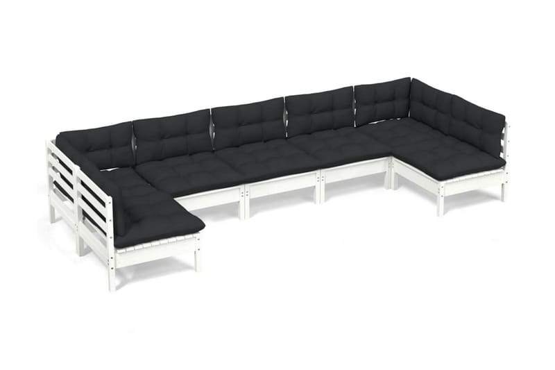 Loungegrupp Utomhus med dynor 7 delar vit massiv furu - Vit/svart - Trädgård & spabad - Utemiljö - Altan & terrass - Altanmöbler