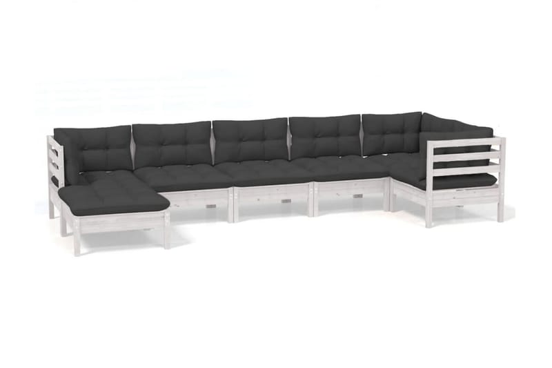 Loungegrupp Utomhus med dynor 7 delar vit massiv furu - Vit/svart - Trädgård & spabad - Utemiljö - Altan & terrass - Altanmöbler