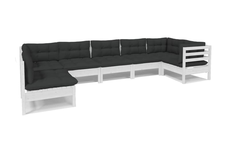 Loungegrupp Utomhus med dynor 7 delar vit massiv furu - Vit/svart - Trädgård & spabad - Utemiljö - Altan & terrass - Altanmöbler