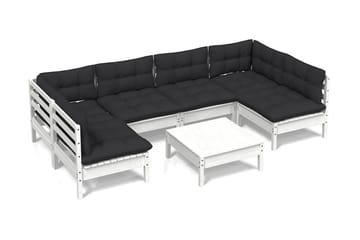 Loungegrupp Utomhus med dynor 7 delar vit massiv furu