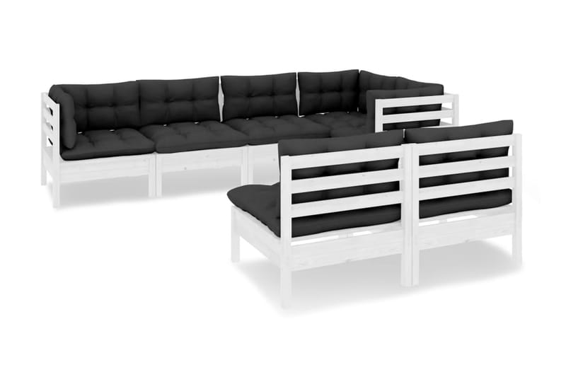 Loungegrupp Utomhus med dynor 7 delar vit massiv furu - Vit/svart - Trädgård & spabad - Utemiljö - Altan & terrass - Altanmöbler