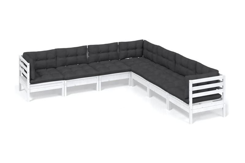 Loungegrupp Utomhus med dynor 7 delar vit massiv furu - Vit/svart - Trädgård & spabad - Utemiljö - Altan & terrass - Altanmöbler