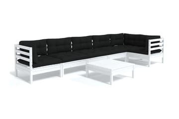 Loungegrupp Utomhus med dynor 7 delar vit massiv furu