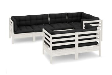 Loungegrupp Utomhus med dynor 7 delar vit massiv furu