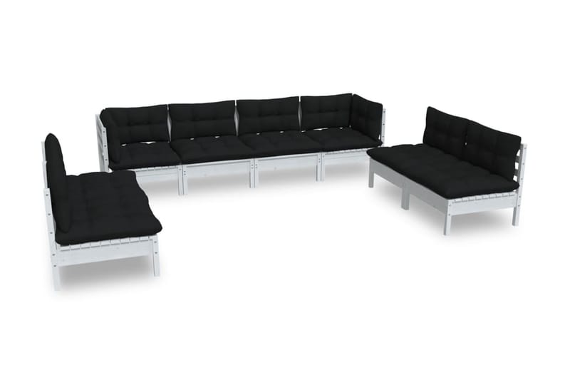 Loungegrupp Utomhus med dynor 8 delar massiv furu - Vit/svart - Trädgård & spabad - Utemiljö - Altan & terrass - Altanmöbler