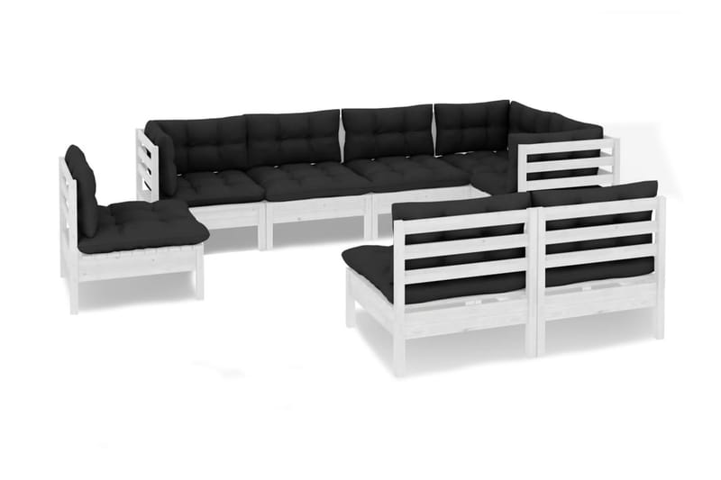 Loungegrupp Utomhus med dynor 8 delar vit massiv furu - Vit/svart - Trädgård & spabad - Utemiljö - Altan & terrass - Altanmöbler