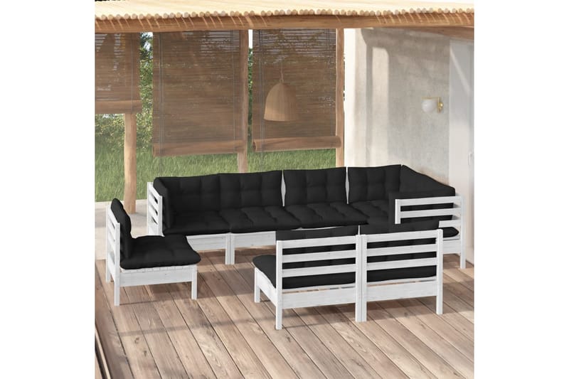 Loungegrupp Utomhus med dynor 8 delar vit massiv furu - Vit/svart - Trädgård & spabad - Utemiljö - Altan & terrass - Altanmöbler