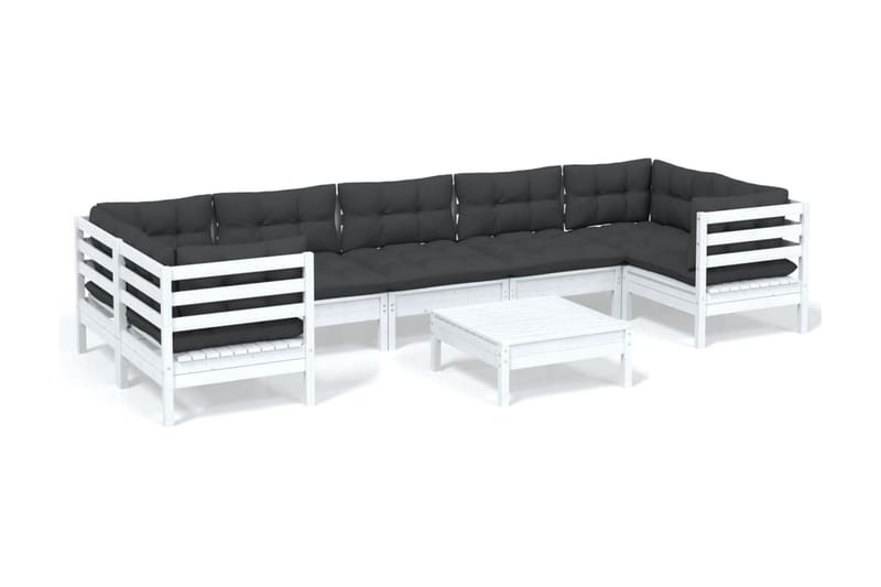 Loungegrupp Utomhus med dynor 8 delar vit massiv furu - Vit/svart - Trädgård & spabad - Utemiljö - Altan & terrass - Altanmöbler