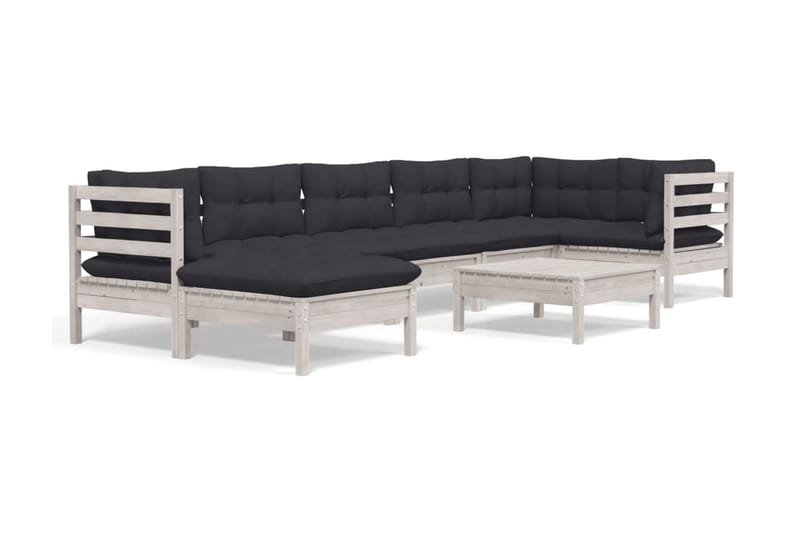 Loungegrupp Utomhus med dynor 8 delar vit massiv furu - Vit/svart - Trädgård & spabad - Utemiljö - Altan & terrass - Altanmöbler