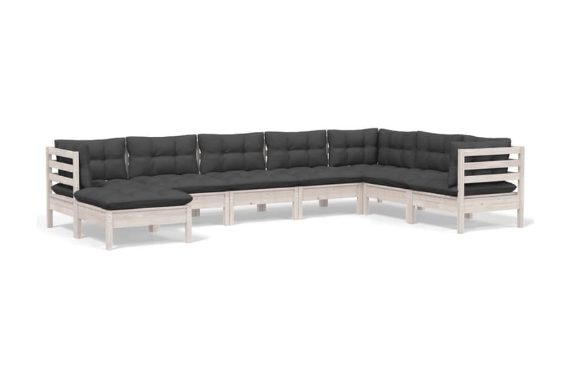 Loungegrupp Utomhus med dynor 8 delar vit massiv furu - Vit/svart - Trädgård & spabad - Utemiljö - Altan & terrass - Altanmöbler