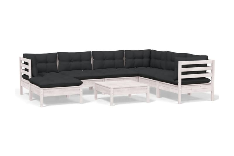Loungegrupp Utomhus med dynor 8 delar vit massiv furu - Vit/svart - Trädgård & spabad - Utemiljö - Altan & terrass - Altanmöbler