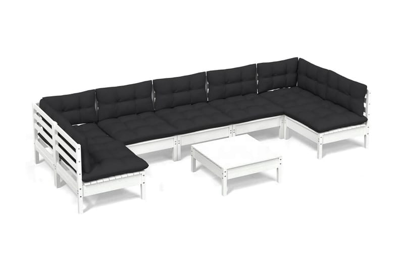Loungegrupp Utomhus med dynor 8 delar vit massiv furu - Vit/svart - Trädgård & spabad - Utemiljö - Altan & terrass - Altanmöbler