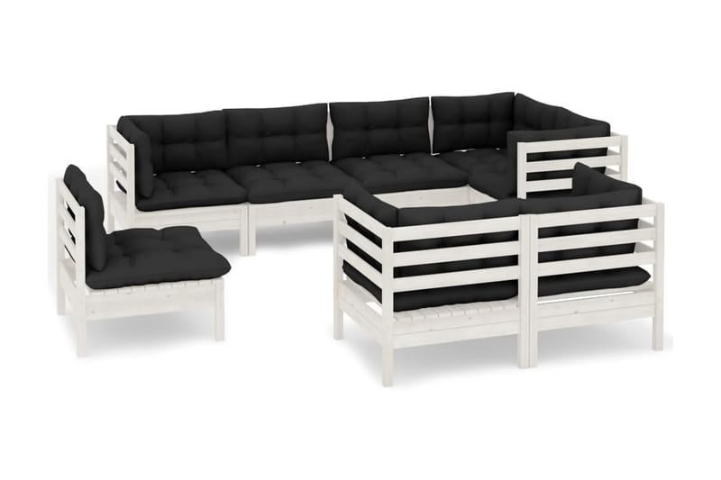 Loungegrupp Utomhus med dynor 8 delar vit massiv furu - Vit/svart - Trädgård & spabad - Utemiljö - Altan & terrass - Altanmöbler