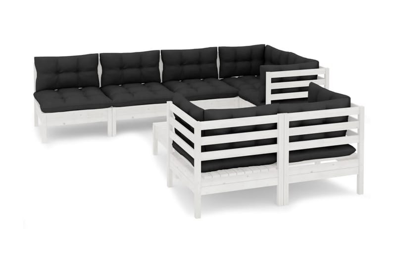 Loungegrupp Utomhus med dynor 8 delar vit massiv furu - Vit/svart - Trädgård & spabad - Utemiljö - Altan & terrass - Altanmöbler