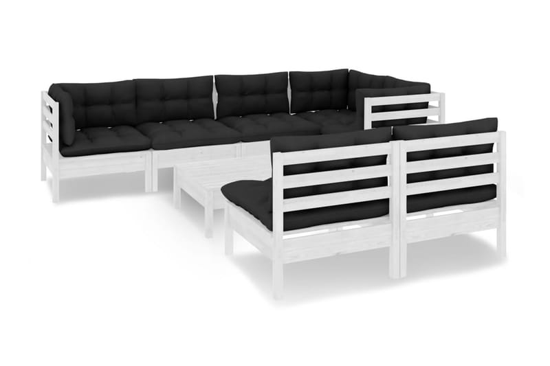 Loungegrupp Utomhus med dynor 8 delar vit massiv furu - Vit/svart - Trädgård & spabad - Utemiljö - Altan & terrass - Altanmöbler