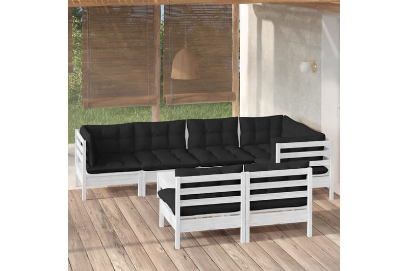 Loungegrupp Utomhus med dynor 8 delar vit massiv furu - Vit/svart - Trädgård & spabad - Utemiljö - Altan & terrass - Altanmöbler
