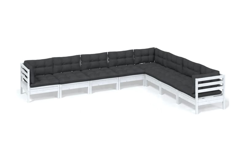Loungegrupp Utomhus med dynor 8 delar vit massiv furu - Vit/svart - Trädgård & spabad - Utemiljö - Altan & terrass - Altanmöbler