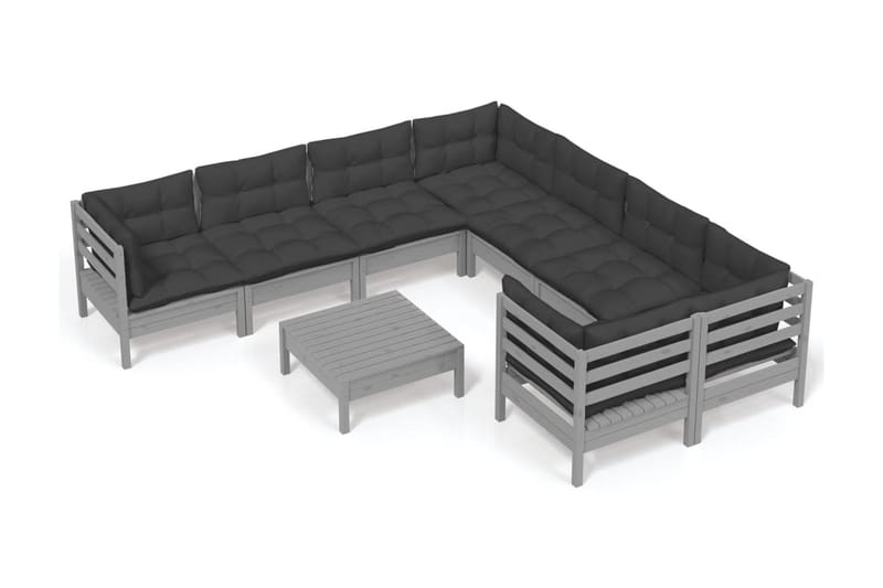 Loungegrupp Utomhus med dynor 9 delar grå massiv furu - Grå - Trädgård & spabad - Utemiljö - Altan & terrass - Altanmöbler