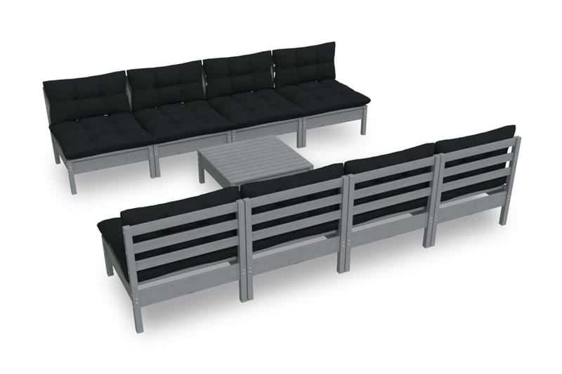 Loungegrupp Utomhus med dynor 9 delar massiv furu - Grå - Trädgård & spabad - Utemiljö - Altan & terrass - Altanmöbler