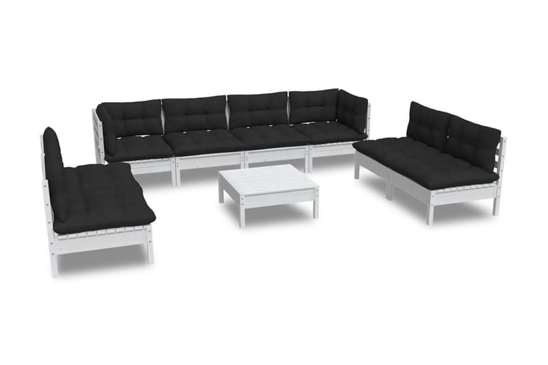 Loungegrupp Utomhus med dynor 9 delar massiv furu - Vit/svart - Trädgård & spabad - Utemiljö - Altan & terrass - Altanmöbler